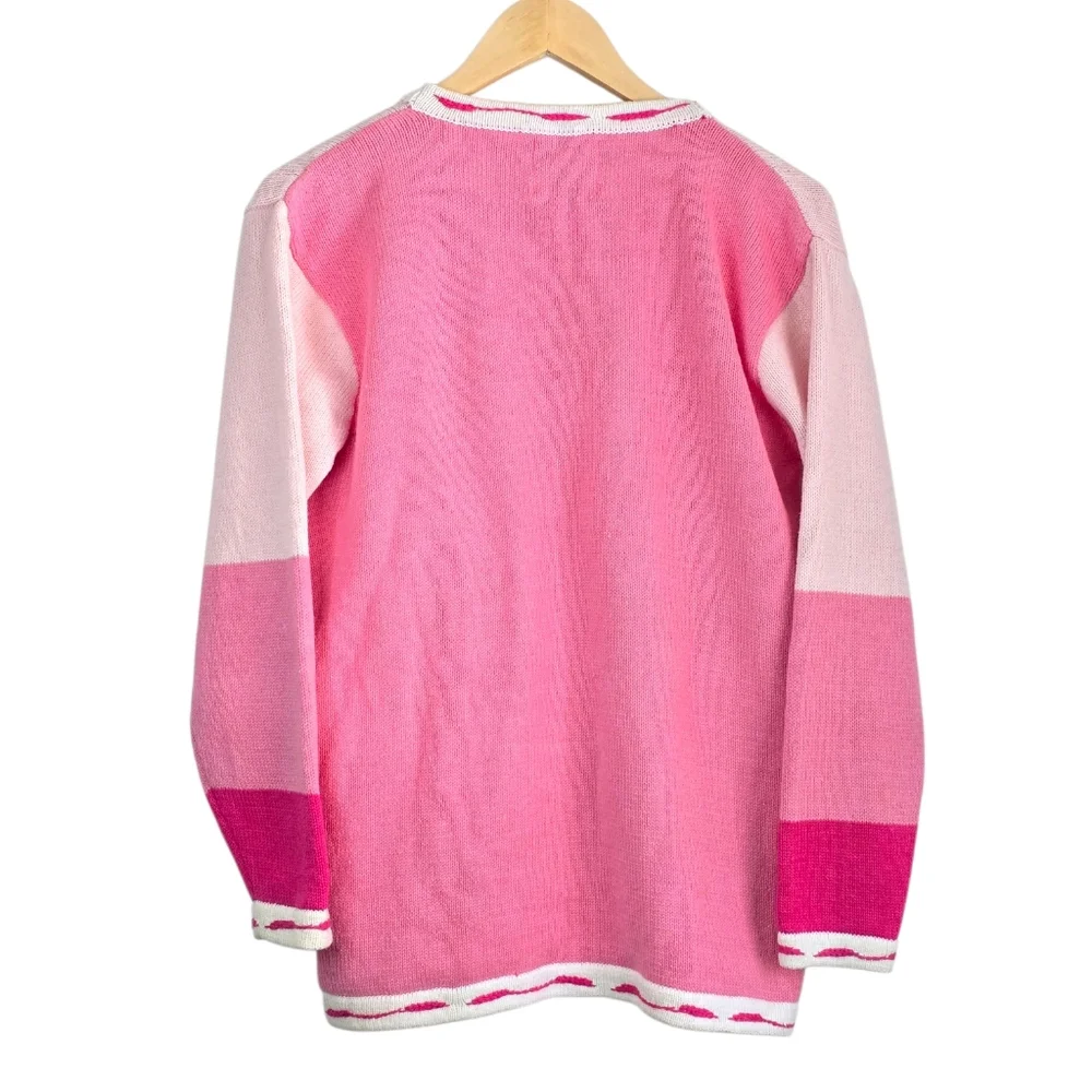 *VTG/NWT* STORYBOOK KNITS Vtg Pink Floral Cardigan, Pink Floral Knit Sweater - Picture 2 of 12